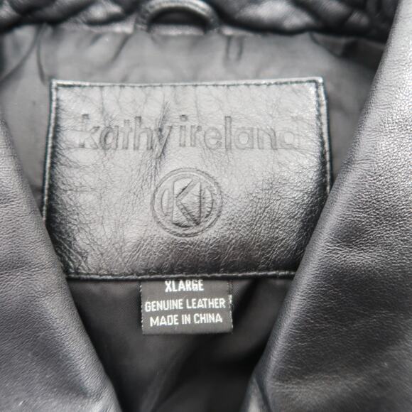 Vintage Y2K Kathy Ireland Black Leather Tie Front Jacket XL - Picture 5 of 5